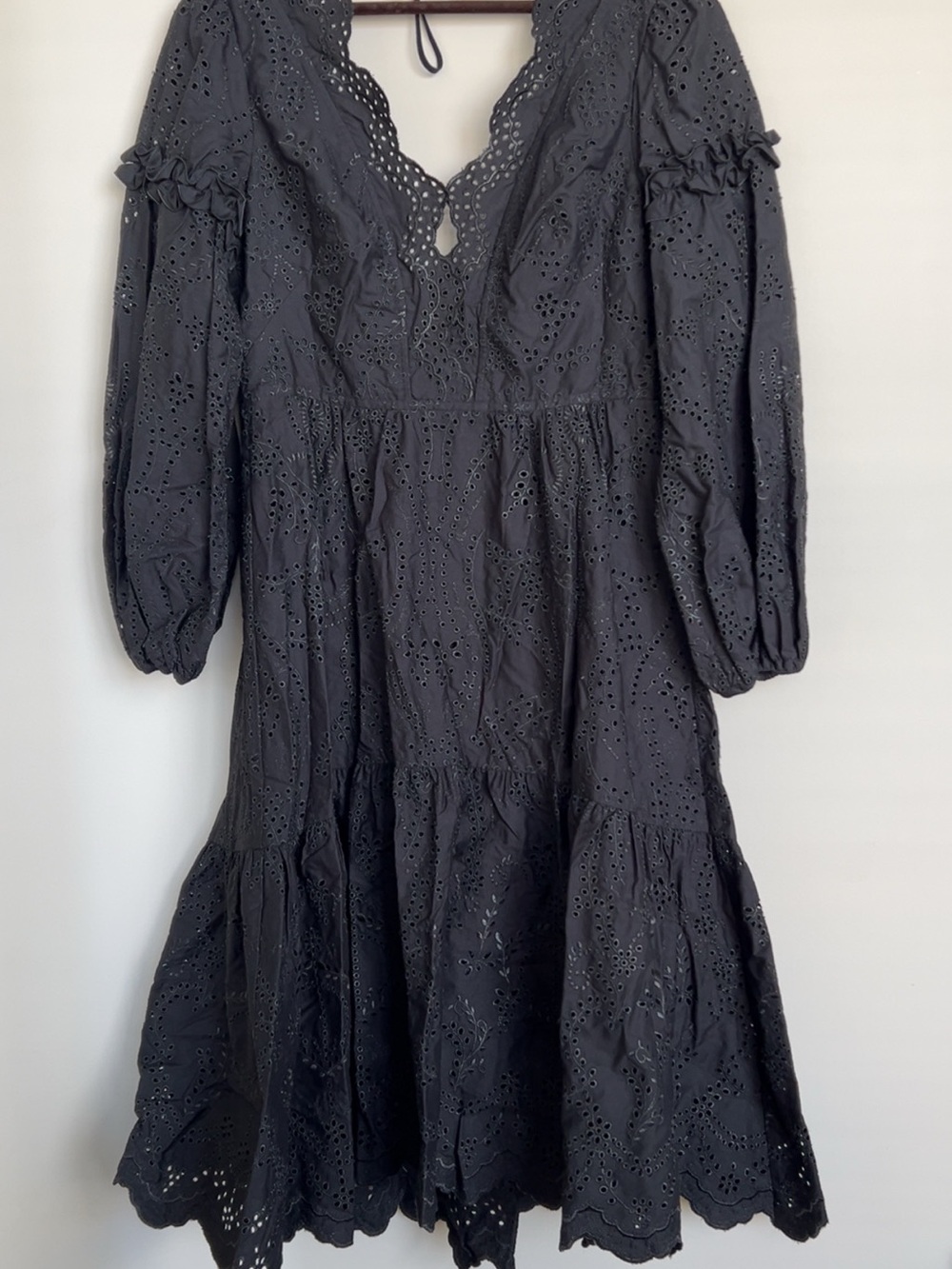 Marchesa Notte Women's Black Eyelet V-Neck Dress